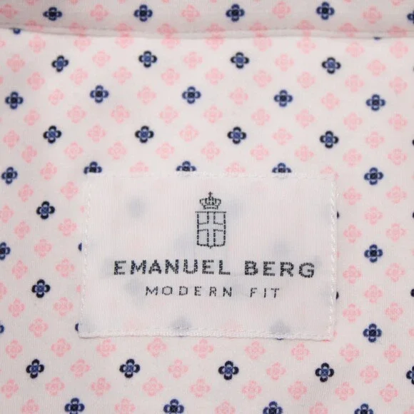Emanuel Berg NWT Casual Button Down Shirt Size 44 17.5 XL in Pink/White/Blue